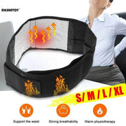 Adjustable waist support wraps featuring self-heating technology for lower back pain relief and stability.