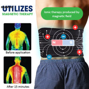 Adjustable waist support wraps showcasing magnetic therapy before and after application results.